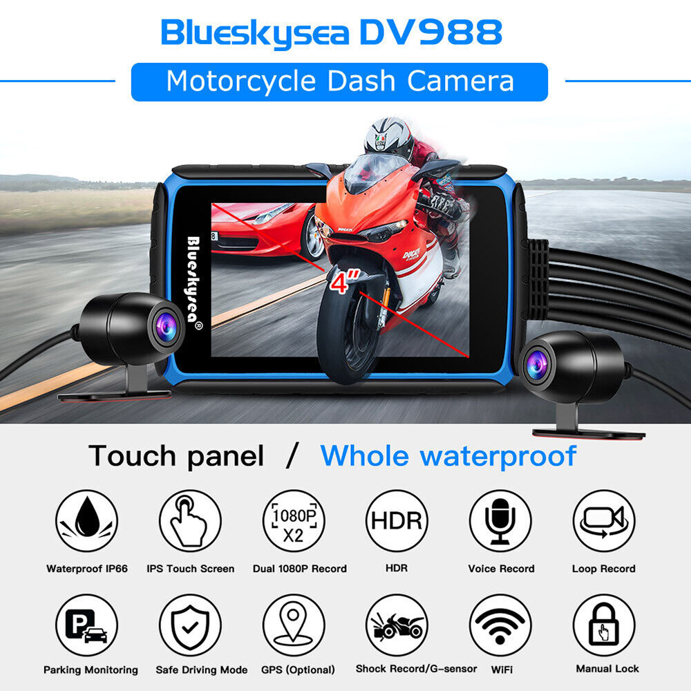 BlueSkySea DV988 Motorbike Dashcam